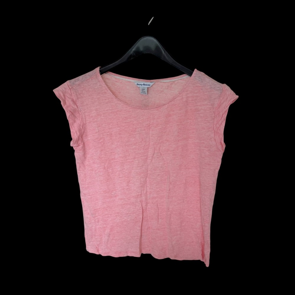 Tommy Bahama Womens Pink 100% Linen Cap Sleeve T-Shirt Top Size S